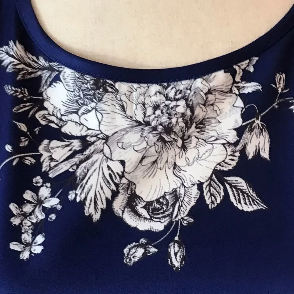 ROYAL blue flowers and butterflies print dress fit and flare NWOT - Picture 11 of 11